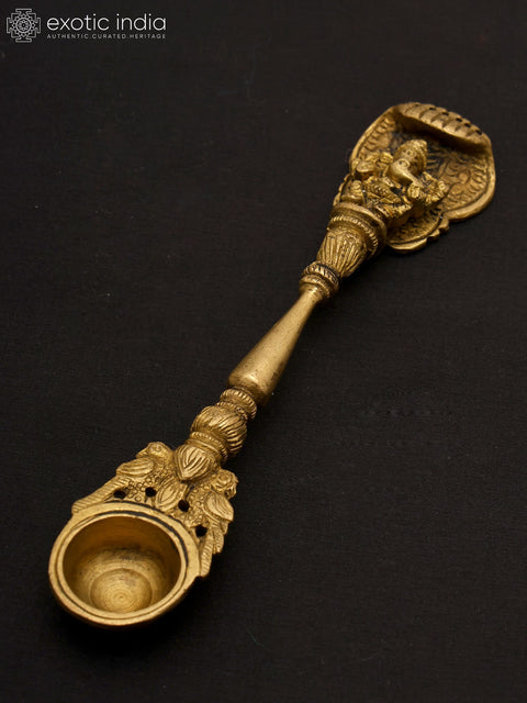 6" Brass Ganesha Ritual Spoon with Protecting Serpent