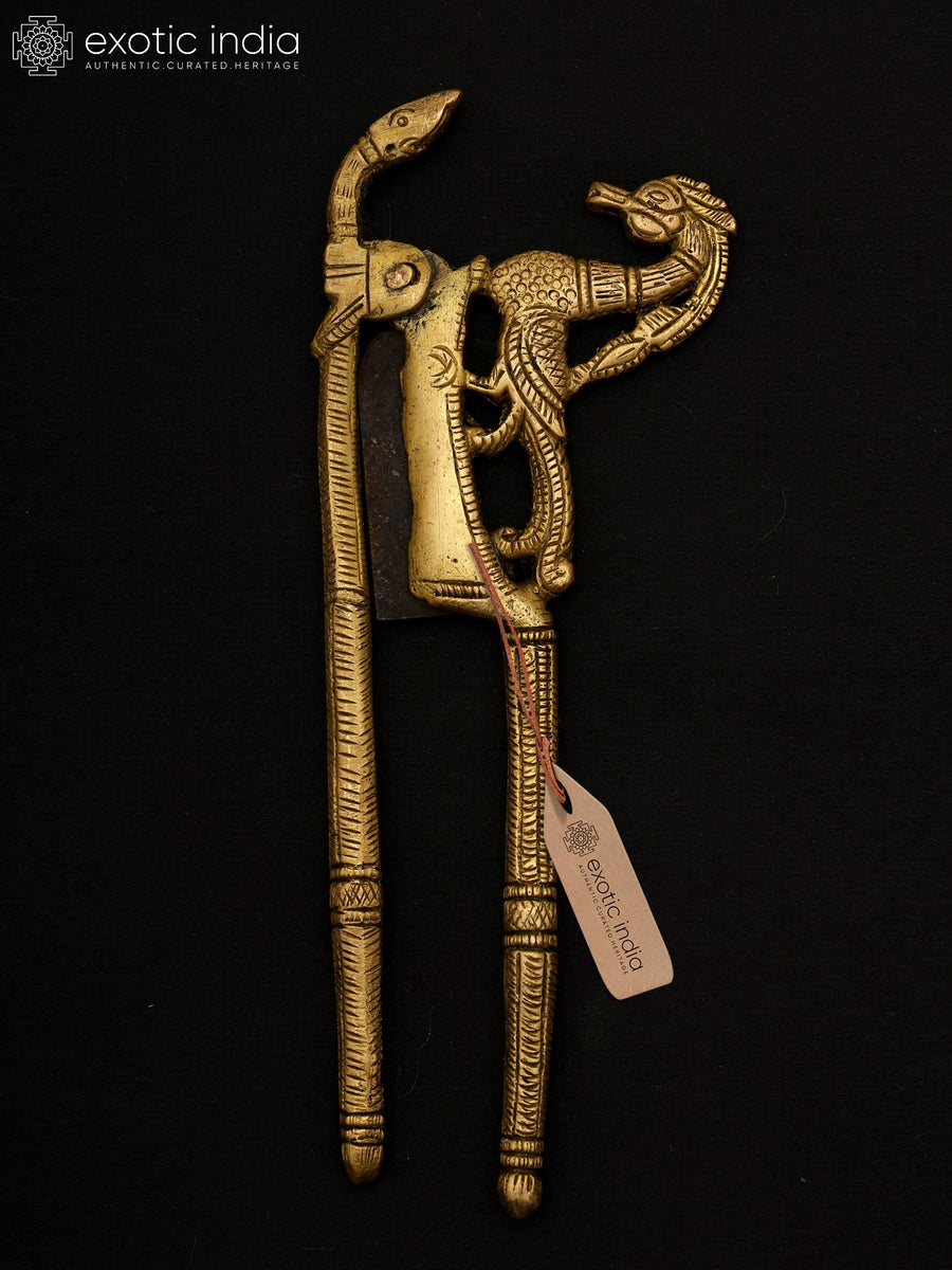 7" Brass Peacock with Snake Design Nut Cracker