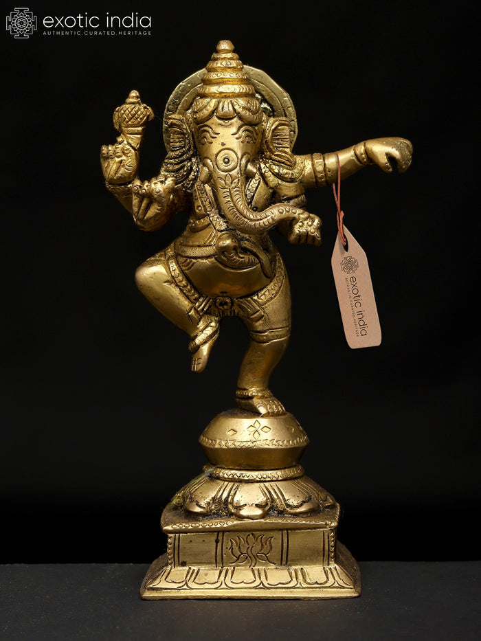 7" Dancing Ganesha Brass Statue for Home Pooja
