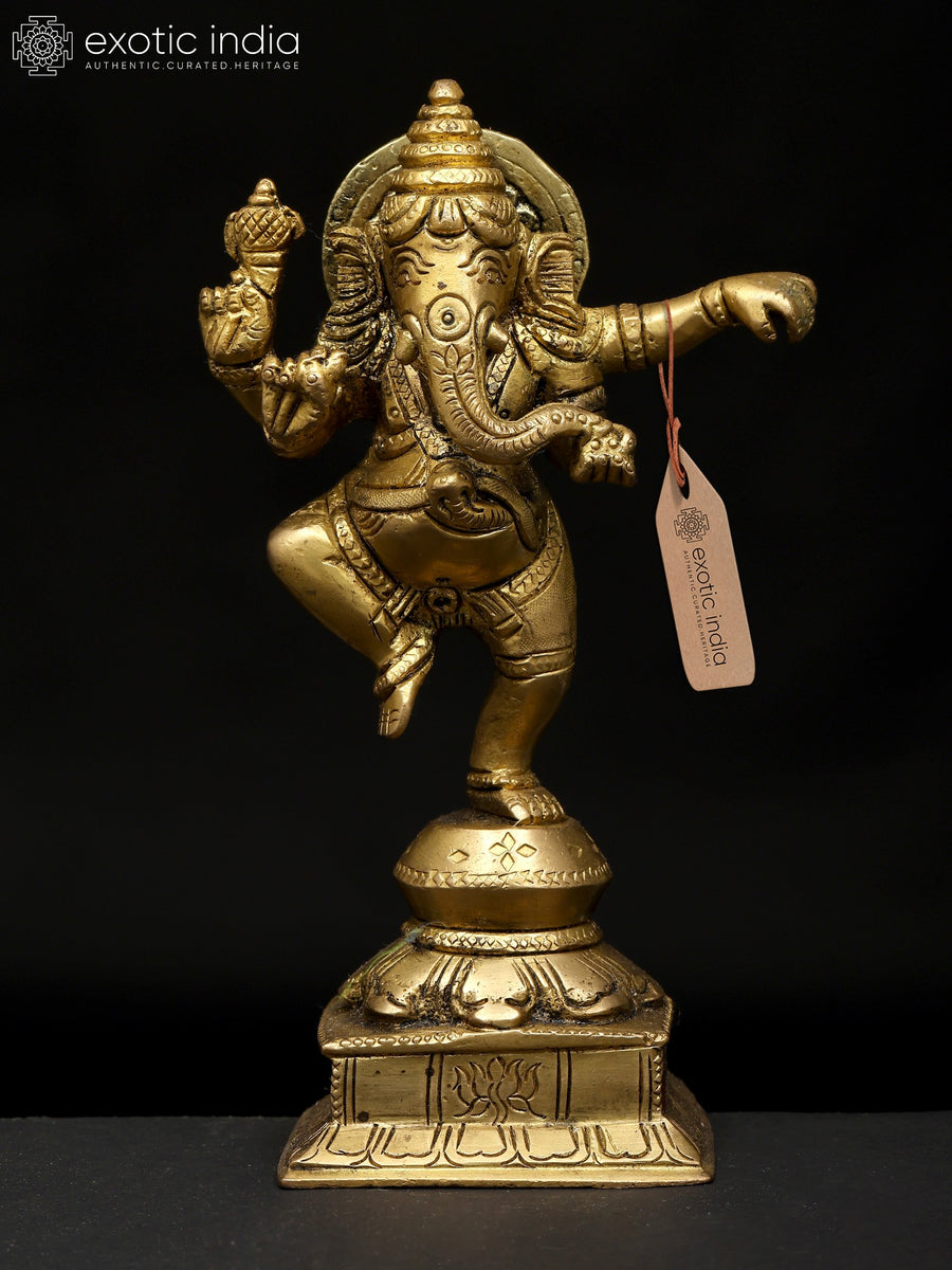 7" Dancing Ganesha Brass Statue for Home Pooja