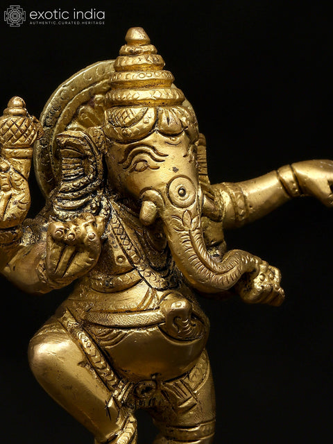 7" Dancing Lord Ganesha | Brass Statue