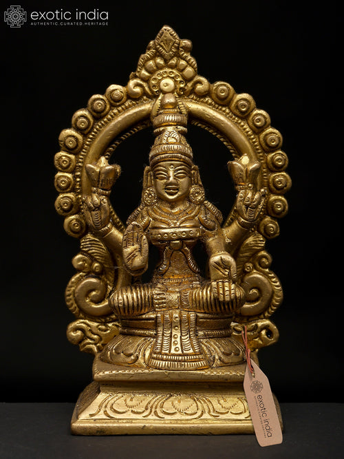 6" Blessing Goddess Lakshmi Seated on Throne Brass Statue