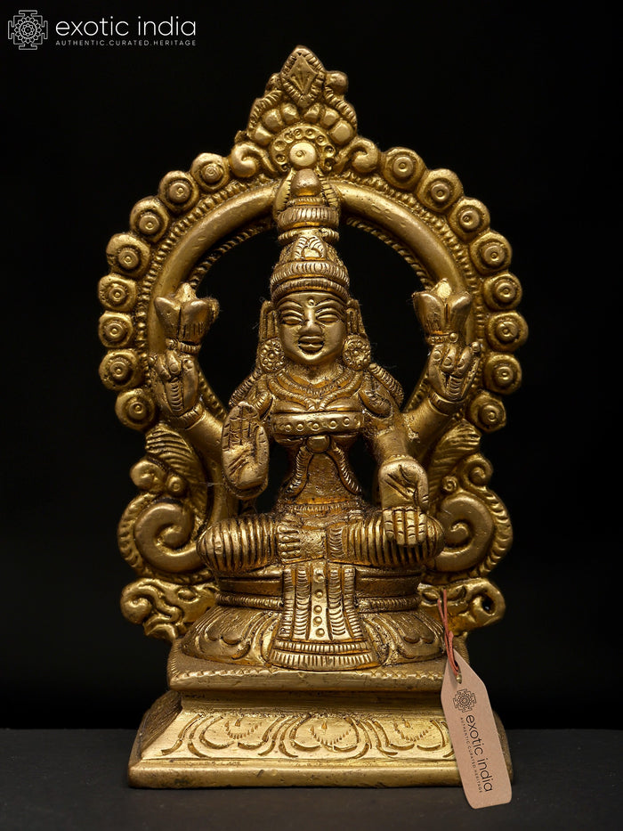 6" Small Blessing Goddess Lakshmi Seated on Throne | Brass Statue