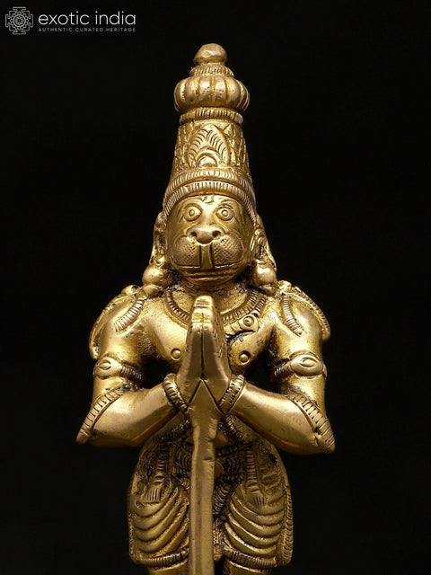 8" Lord Hanuman Standing in Namaskar Mudra | Brass Idol