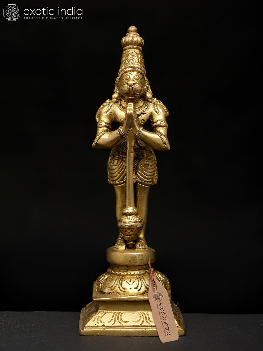 8" Lord Hanuman Standing Namaskar Mudra Brass Idol Handmade
