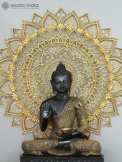 33" Large Blessing Lord Buddha with Mandala Backdrop | Brass Statue