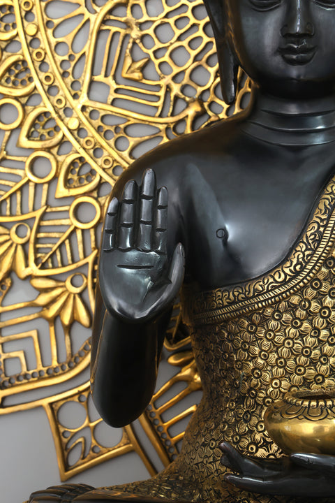 33" Large Blessing Lord Buddha with Mandala Backdrop | Brass Statue