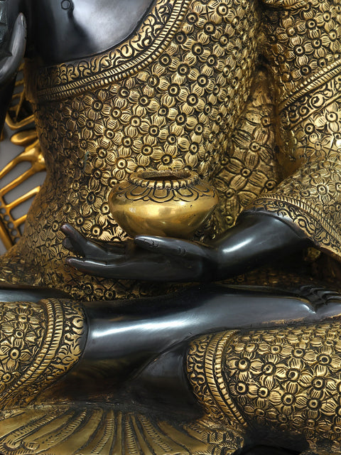 33" Large Blessing Lord Buddha with Mandala Backdrop | Brass Statue