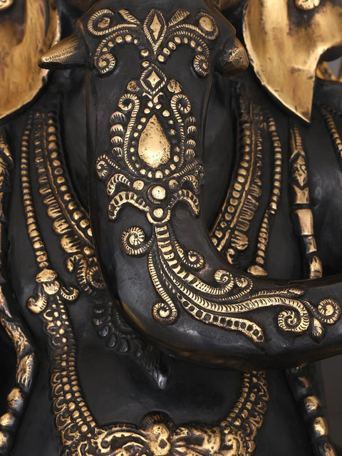 40" Large Chaturbhuja Lord Ganesha in Blessing Gesture with Mandala Backdrop | Brass Statue