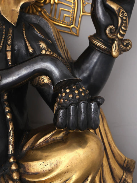 40" Large Chaturbhuja Lord Ganesha in Blessing Gesture with Mandala Backdrop | Brass Statue