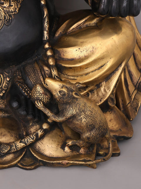 40" Large Chaturbhuja Lord Ganesha in Blessing Gesture with Mandala Backdrop | Brass Statue