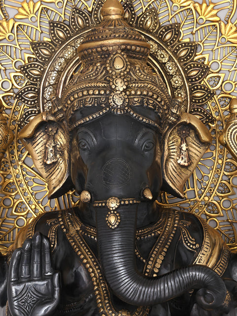 40" Large Four Armed Blessing Lord Ganesha with Mandala Backdrop | Brass Statue