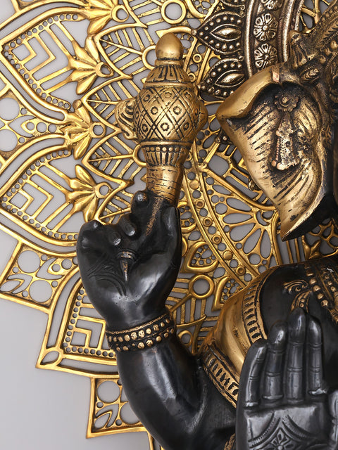 40" Large Four Armed Blessing Lord Ganesha with Mandala Backdrop | Brass Statue