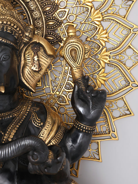 40" Large Four Armed Blessing Lord Ganesha with Mandala Backdrop | Brass Statue