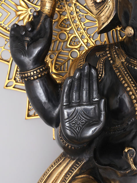 40" Large Four Armed Blessing Lord Ganesha with Mandala Backdrop | Brass Statue
