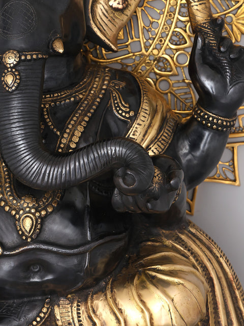 40" Large Four Armed Blessing Lord Ganesha with Mandala Backdrop | Brass Statue