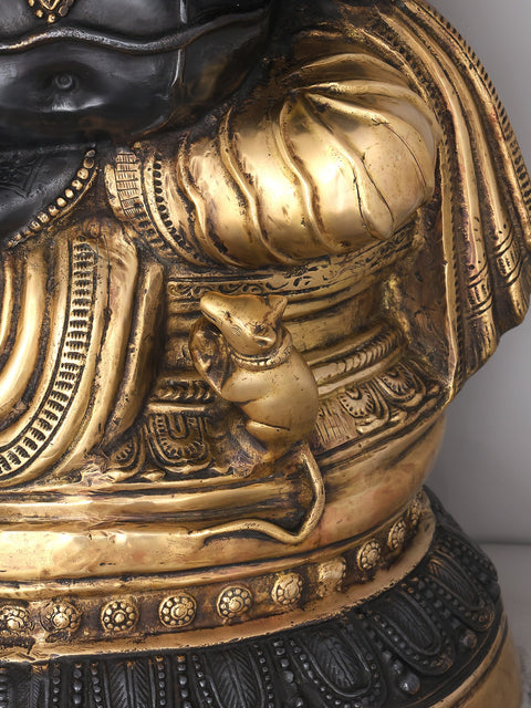 40" Large Four Armed Blessing Lord Ganesha with Mandala Backdrop | Brass Statue