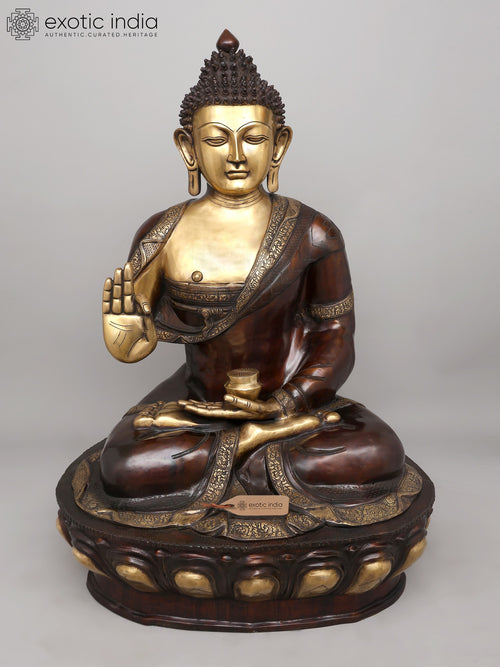 44" Large Gautam Buddha Seated Vitark Mudra Brass Statue