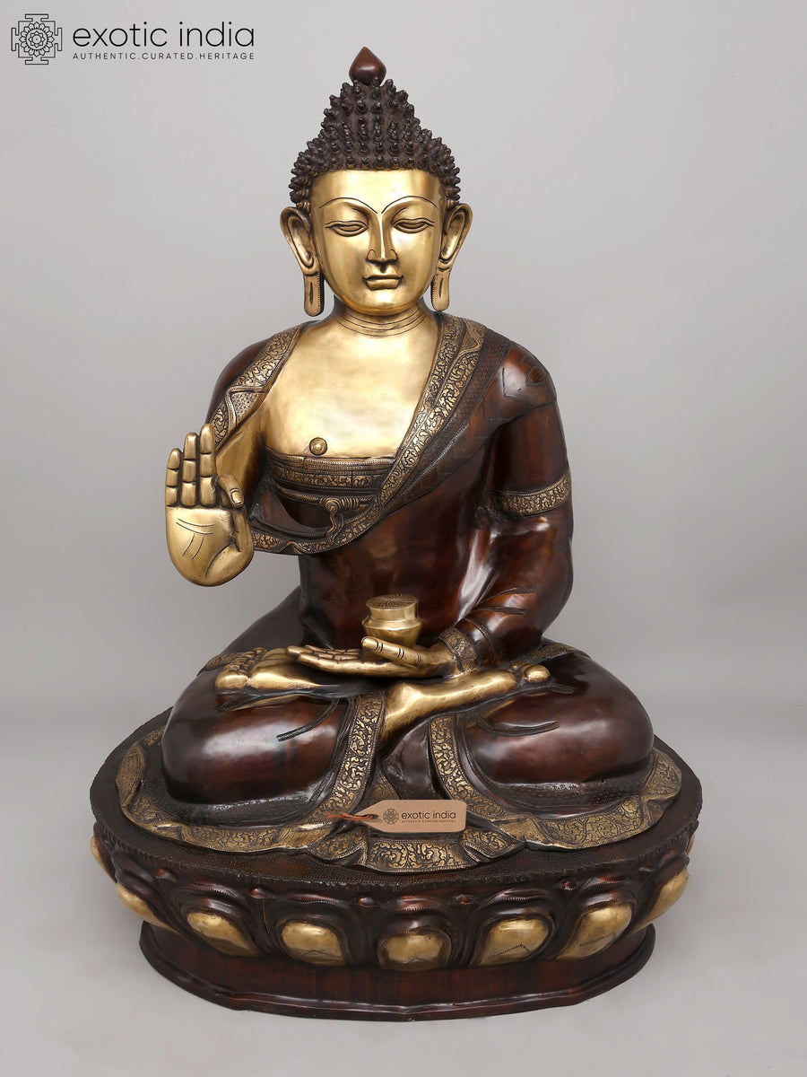 44" Large Gautam Buddha Seated Vitark Mudra Brass Statue