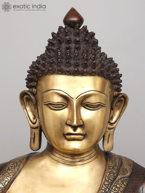 44" Large Gautam Buddha Seated in Vitark Mudra | Brass Statue