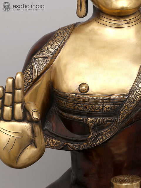 44" Large Gautam Buddha Seated in Vitark Mudra | Brass Statue