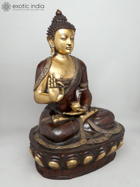 44" Large Gautam Buddha Seated in Vitark Mudra | Brass Statue