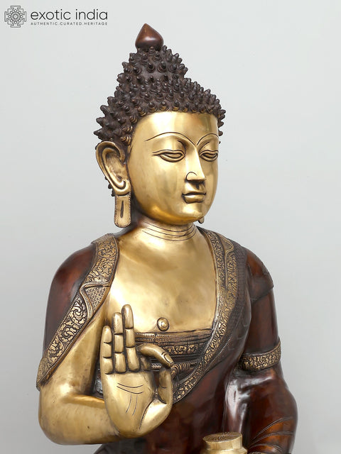 44" Large Gautam Buddha Seated in Vitark Mudra | Brass Statue
