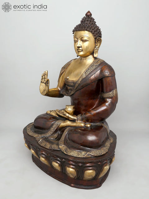 44" Large Gautam Buddha Seated in Vitark Mudra | Brass Statue