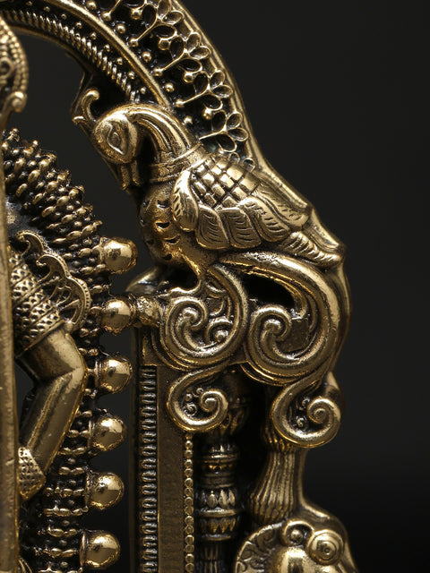 5" Small Superfine Standing Lord Murugan (Karttikeya) with Beautiful Kirtimukha Prabhavali | Brass Statue
