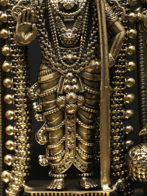 5" Small Superfine Standing Lord Murugan (Karttikeya) with Beautiful Kirtimukha Prabhavali | Brass Statue