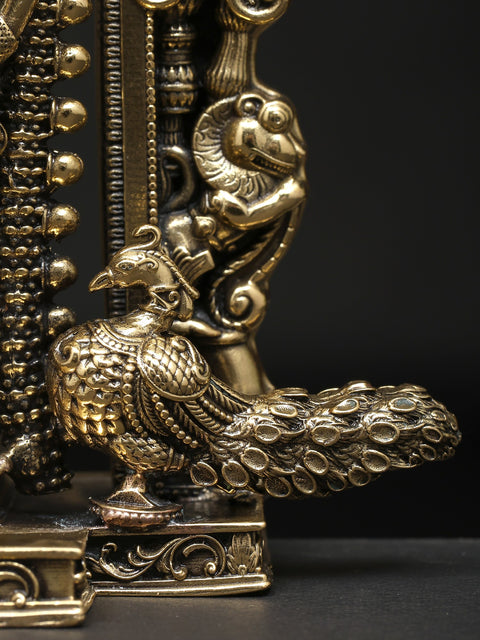 5" Small Superfine Standing Lord Murugan (Karttikeya) with Beautiful Kirtimukha Prabhavali | Brass Statue