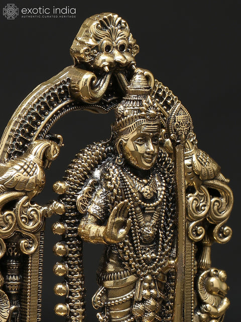 5" Small Superfine Standing Lord Murugan (Karttikeya) with Beautiful Kirtimukha Prabhavali | Brass Statue