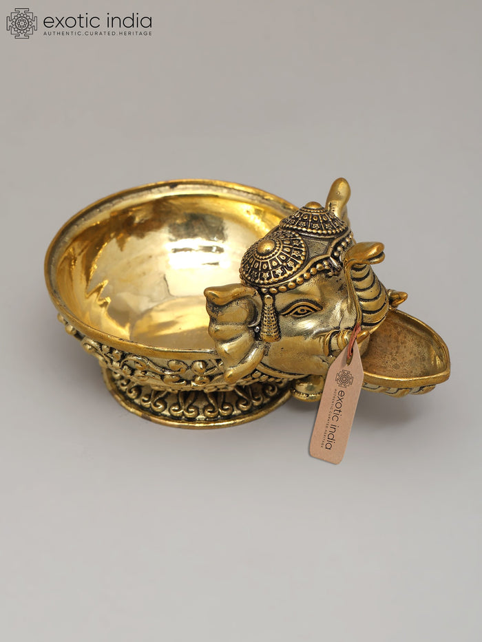 4" Brass Elephant Diya Lamp for Home Pooja