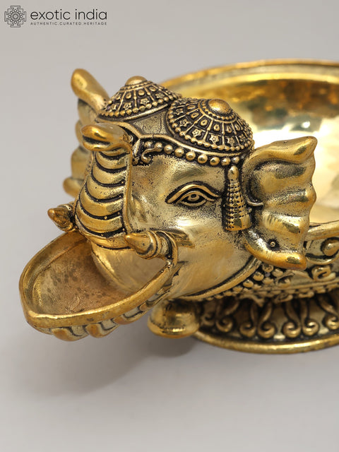 4" Small Superfine Elephant Design Diya (Lamp) in Brass