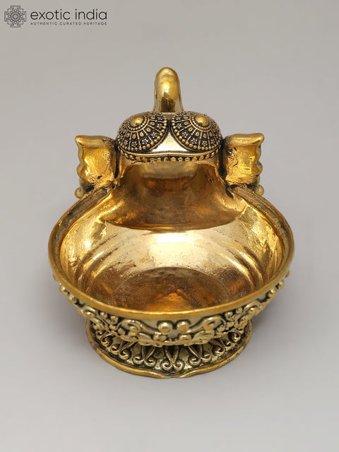 4" Small Superfine Elephant Design Diya (Lamp) in Brass