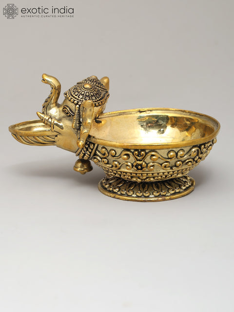 4" Small Superfine Elephant Design Diya (Lamp) in Brass