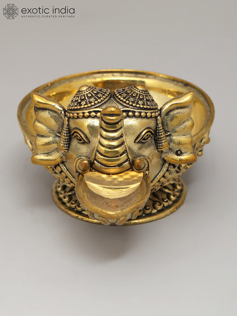 4" Small Superfine Elephant Design Diya (Lamp) in Brass
