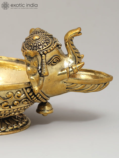 4" Small Superfine Elephant Design Diya (Lamp) in Brass