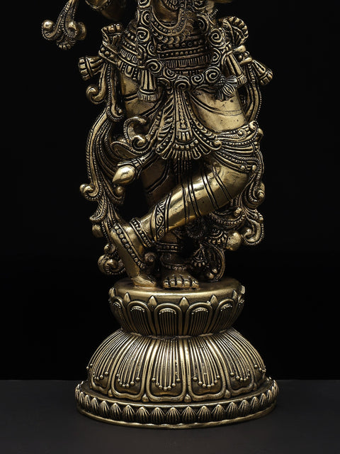 16" Superfine Standing Lord Krishna Playing Flute | Brass Statue