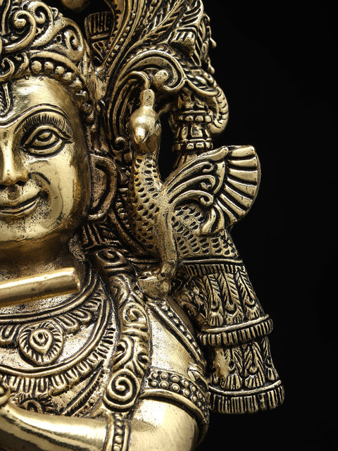 16" Superfine Standing Lord Krishna Playing Flute | Brass Statue