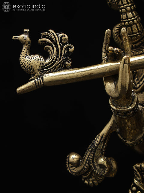 16" Superfine Standing Lord Krishna Playing Flute | Brass Statue