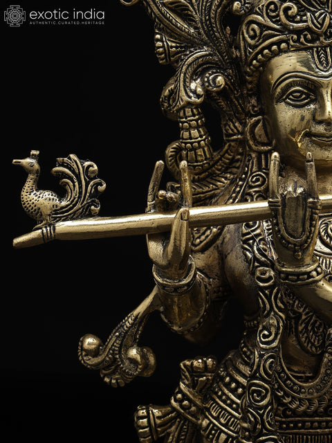 16" Superfine Standing Lord Krishna Playing Flute | Brass Statue