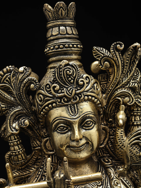 16" Superfine Standing Lord Krishna Playing Flute | Brass Statue