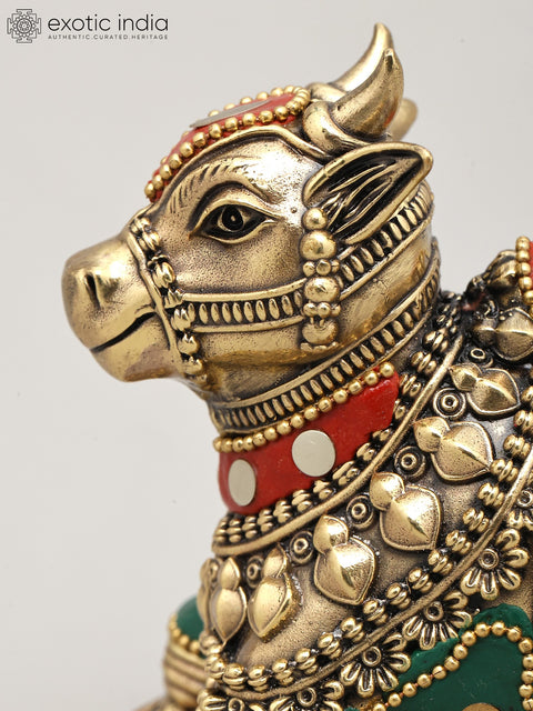 Superfine Nandi - Vahan of Lord Shiva | Brass Statue with Inlay Work