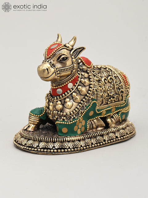 Superfine Nandi - Vahan of Lord Shiva | Brass Statue with Inlay Work