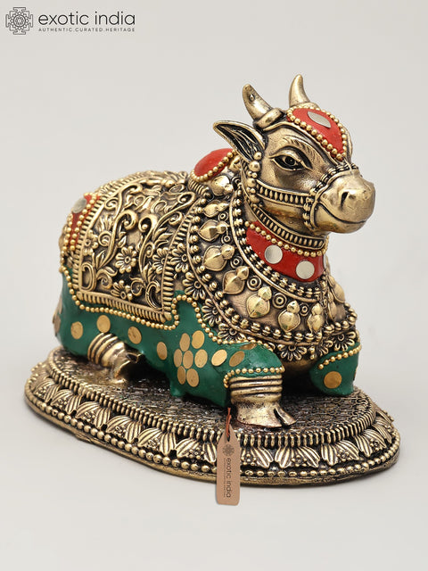 Superfine Nandi - Vahan of Lord Shiva | Brass Statue with Inlay Work