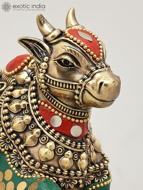 Superfine Nandi - Vahan of Lord Shiva | Brass Statue with Inlay Work