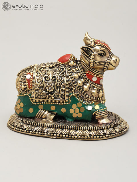 Superfine Nandi - Vahan of Lord Shiva | Brass Statue with Inlay Work