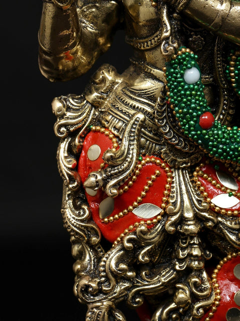 12" Superfine Lord Krishna Playing Flute | Brass Statue with Inlay Work