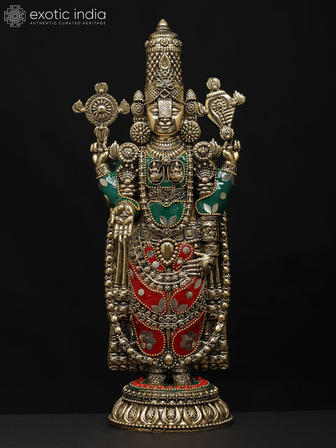 12" Superfine Tirupati Balaji (Venkateshvara) | Brass Statue with Inlay Work